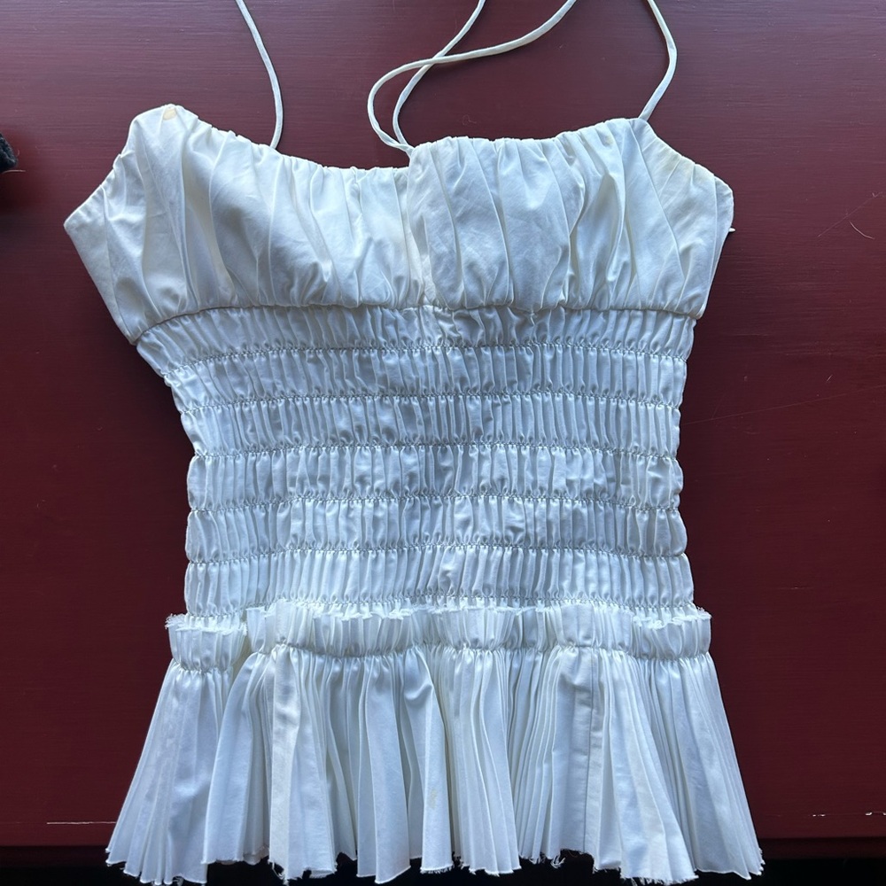 Khaite Dagny Shirred Pleated Cotton-Poplin Top